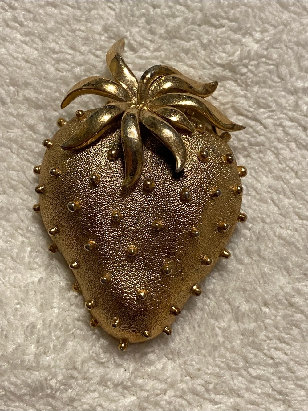 Vintage Crown Trifari Gold Strawberry Statement Brooch - Women Accessories